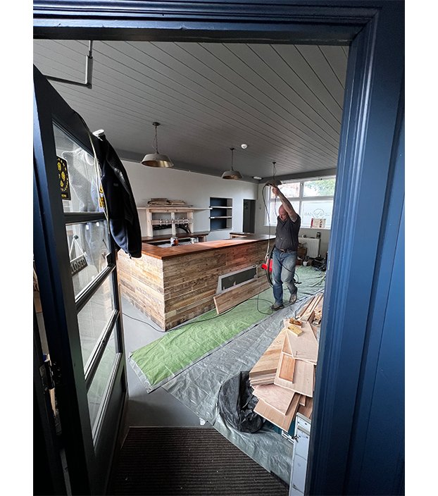 Handcrafted seating and shelving at Bank of Beers