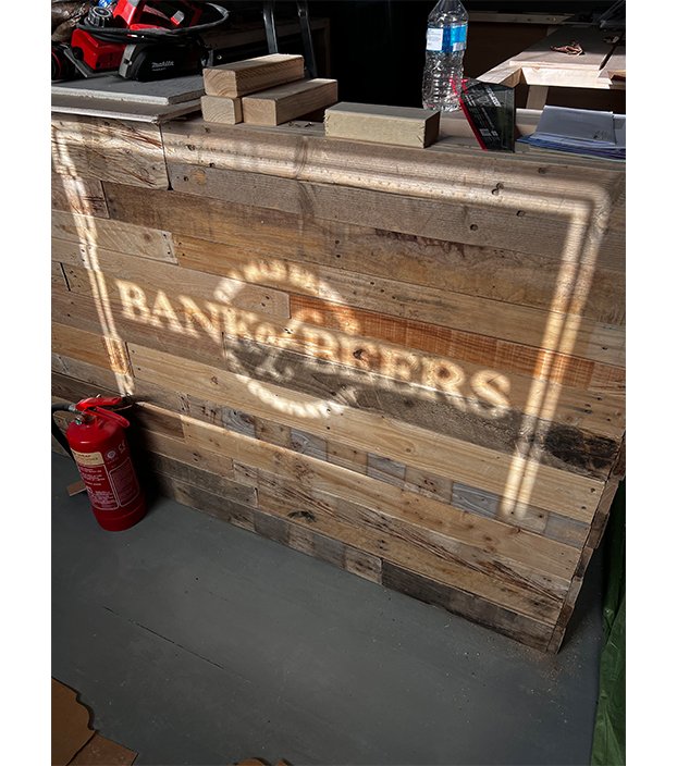 Handcrafted timber bar at Bank of Beers